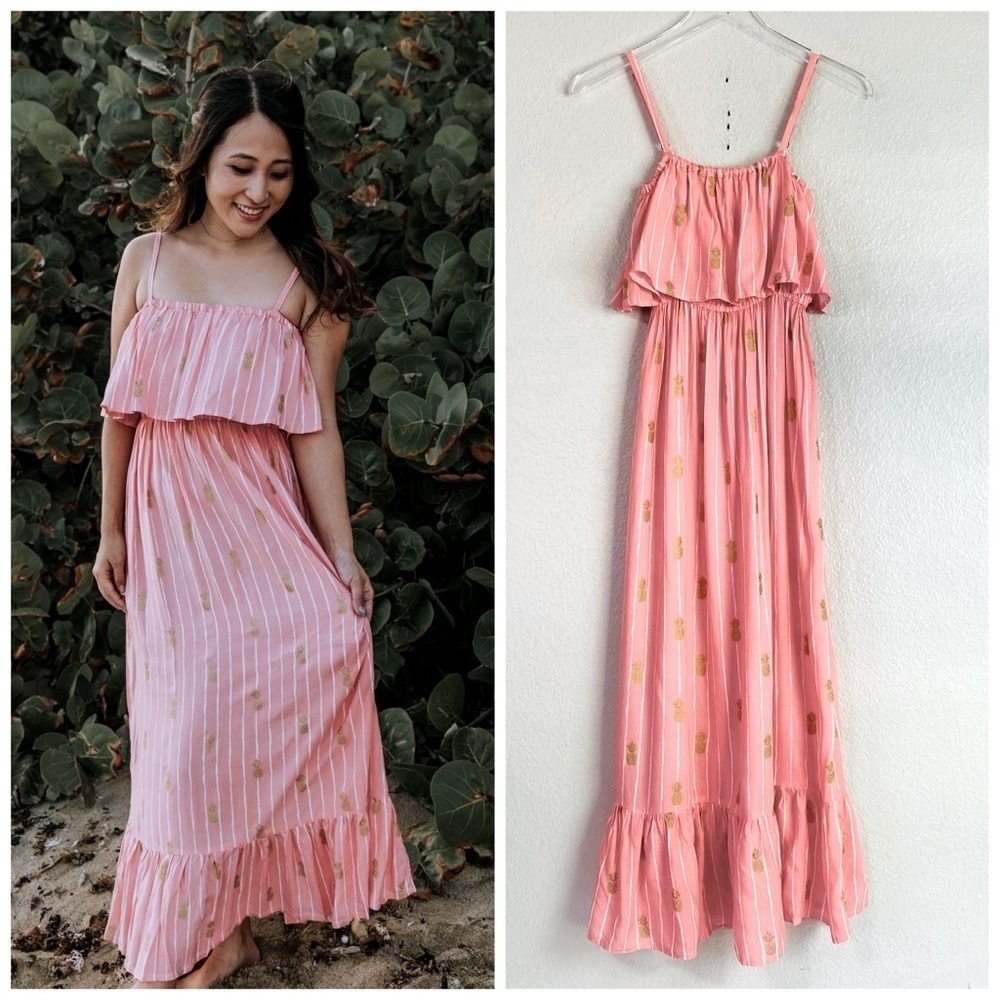 Angels By The Sea Moana Pineapple Coral Maxi Dress Size S/M